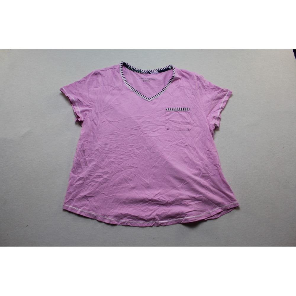 Carole Hochman Pajama Top Womens Extra Large Pink Excellent Striped Trim V-Neck